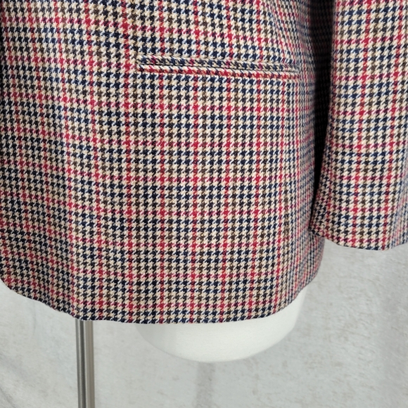 Leslie Fay Vintage Wool Blend Women's Houndstooth Blazer Navy Tan and Red - Picture 6 of 10